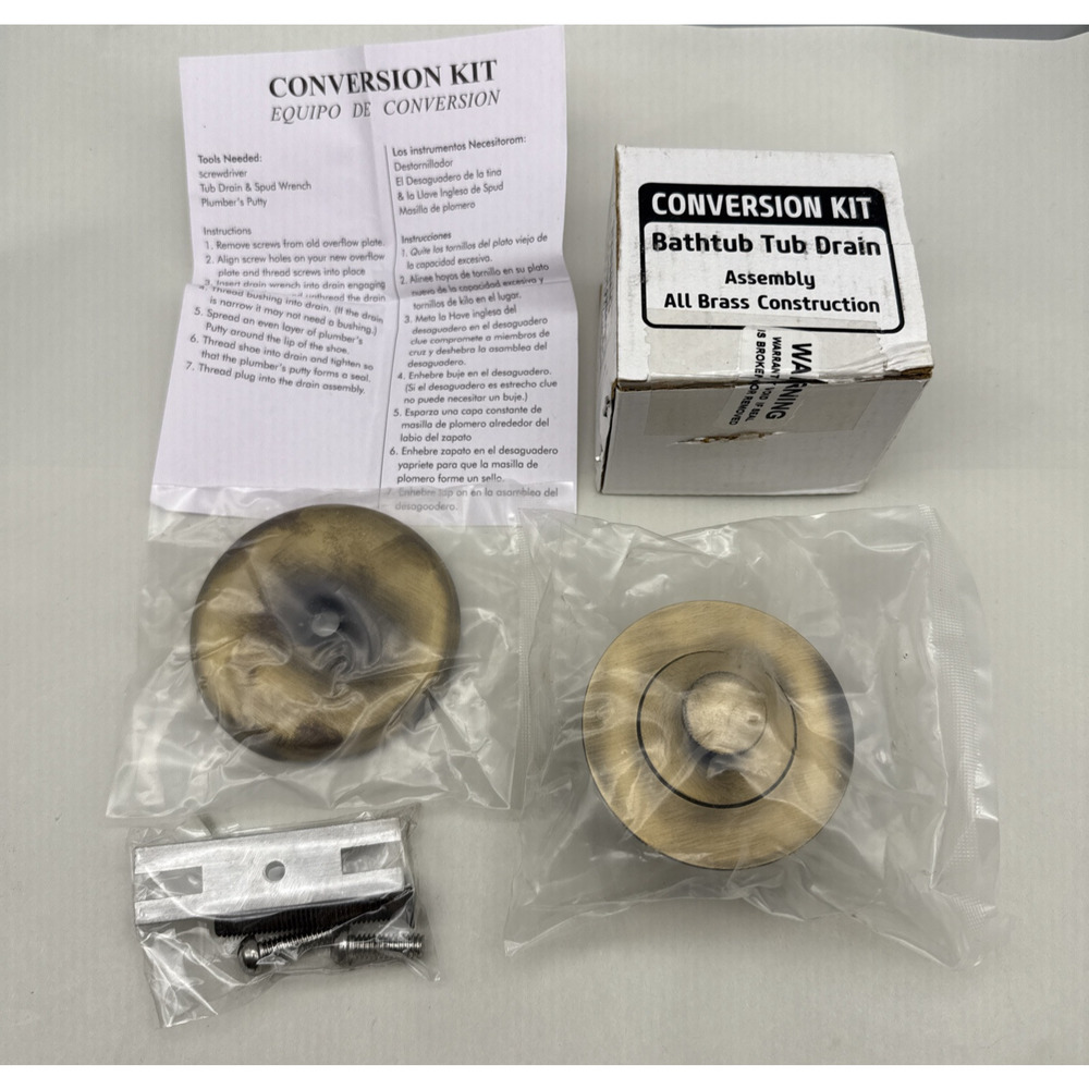 Conversion kit Antique brass Single Hole bathtub Drain Assembly *READ...